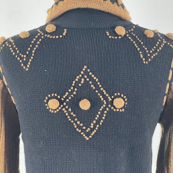 NWT Vintage Dead Stock Hand Embroidered Mixed Knit Bobble Black Tan Cardigan S - Picture 6 of 12